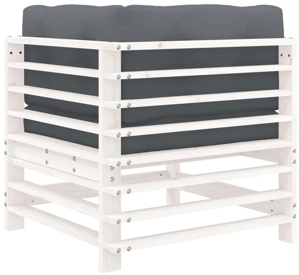 vidaXL Καναπέδες Γωνιακοί με Μαξιλάρια 2 τεμ. Λευκοί Μασίφ Ξύλο Πεύκου