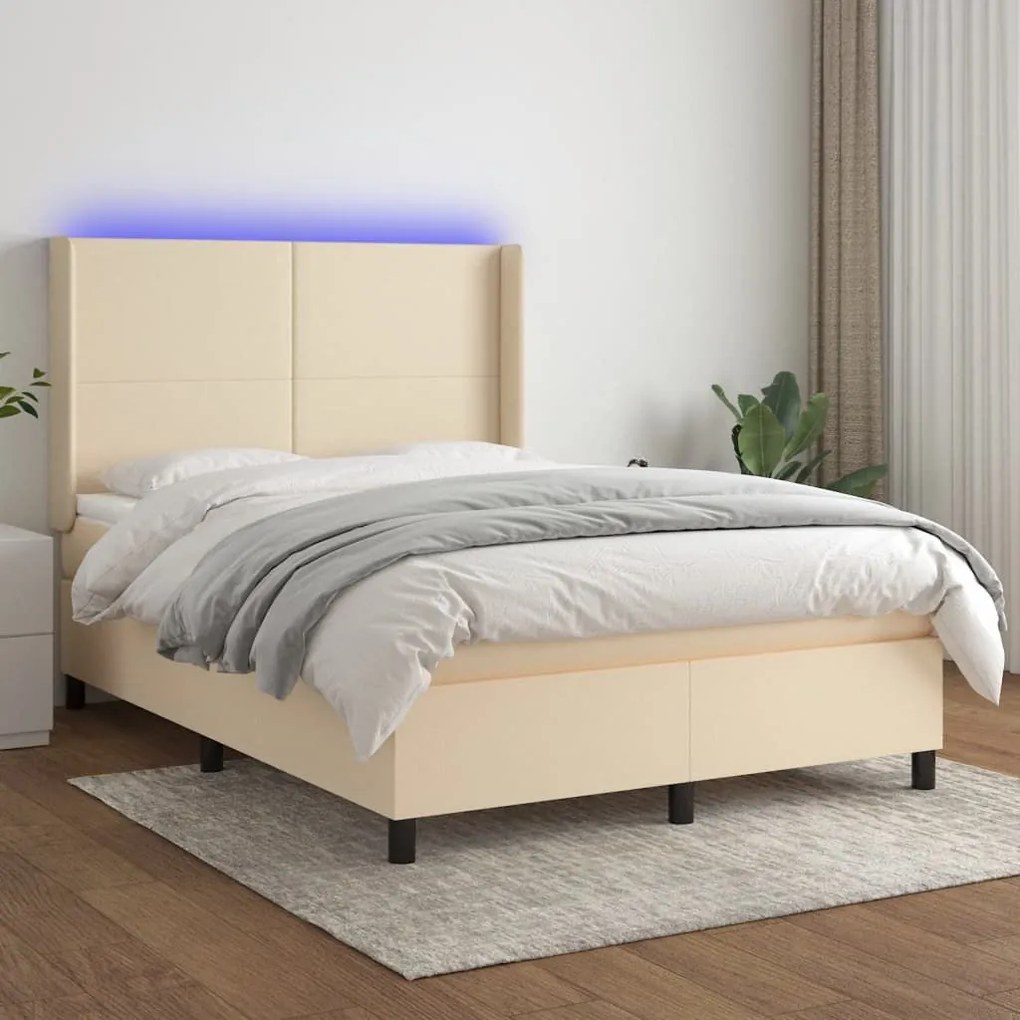 ΚΡΕΒΑΤΙ BOXSPRING ΜΕ ΣΤΡΩΜΑ &amp; LED ΚΡΕΜ 140X190 ΕΚ. ΥΦΑΣΜΑΤΙΝΟ 3138154