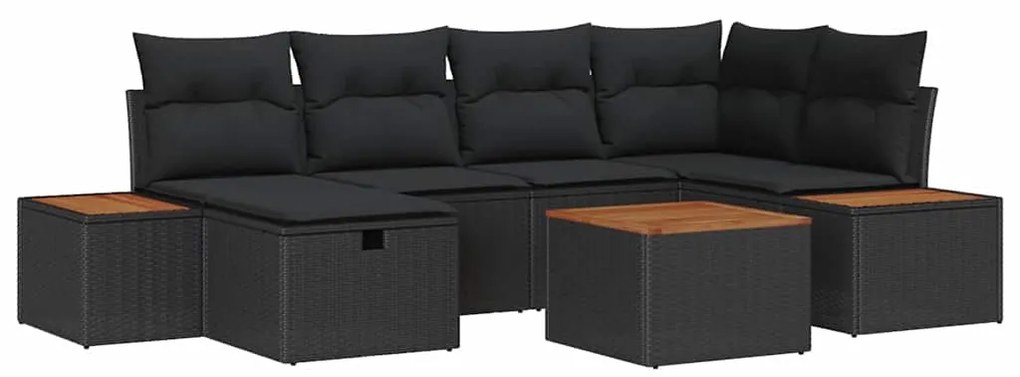 vidaXL Σετ Καναπέ Κήπου με μαξιλάρι 7 pcs Μαύρο Πολυ ράταν