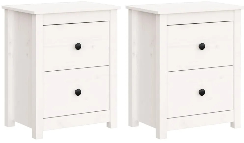 vidaXL Κομοδίνα 2 τεμ. Λευκά 50 x 35 x 61,5 εκ. από Μασίφ Ξύλο Πεύκου