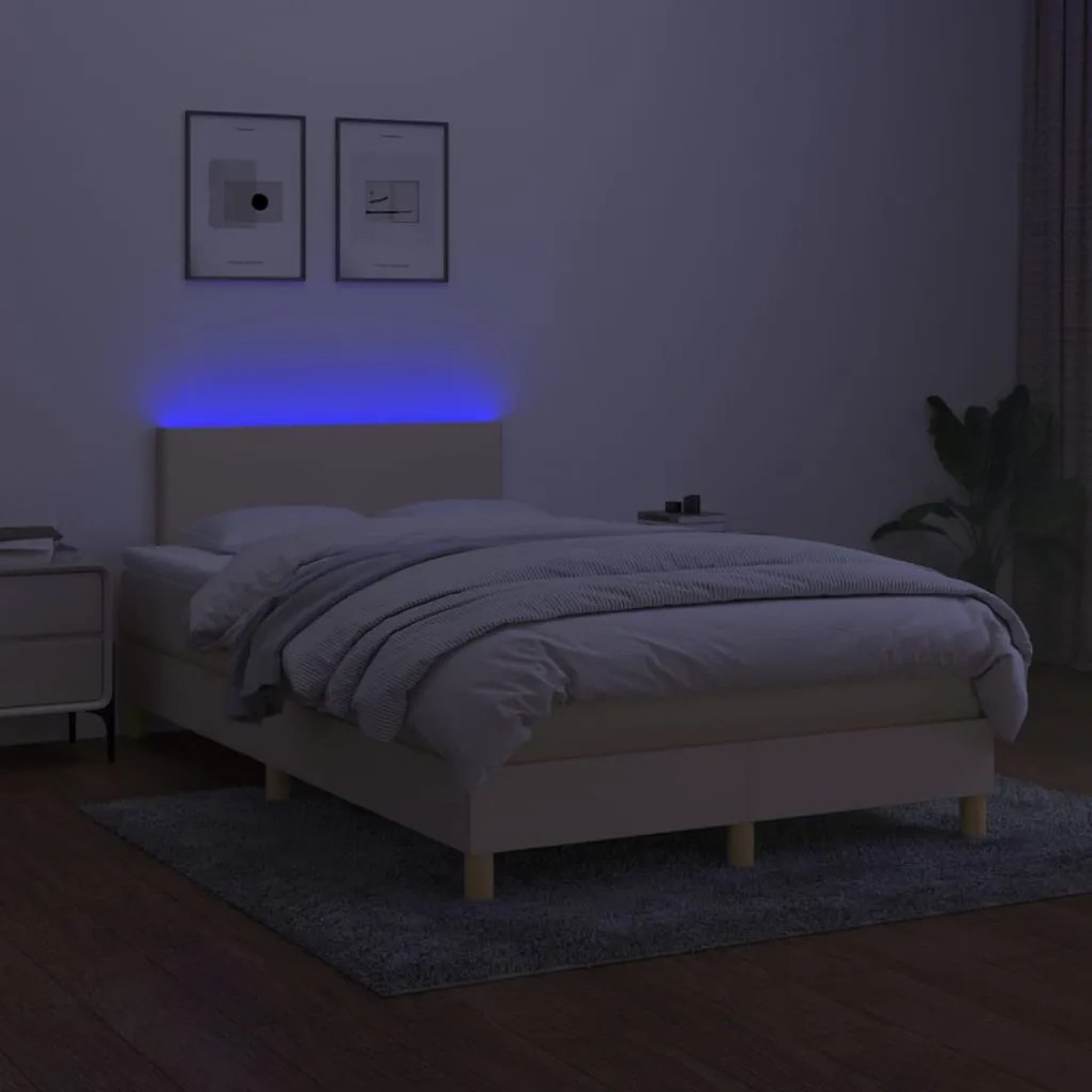 vidaXL Κρεβάτι Boxspring με Στρώμα & LED Κρεμ 120x200 εκ. Υφασμάτινο