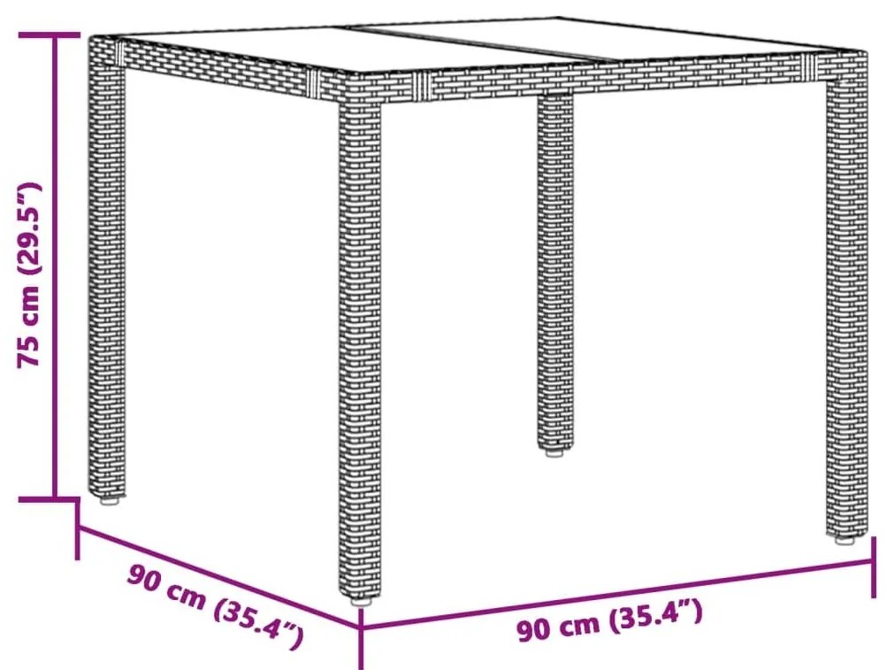 Τραπέζι Κήπου με Γυάλινη Επιφάνεια Γκρι 90x90x75 εκ Συνθ. Ρατάν - Γκρι