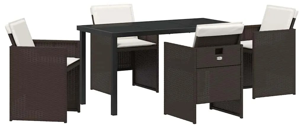 vidaXL Σέτ φαγητού για κήπο με μαξιλάρι 5 pcs Καφέ Πολυ ράταν