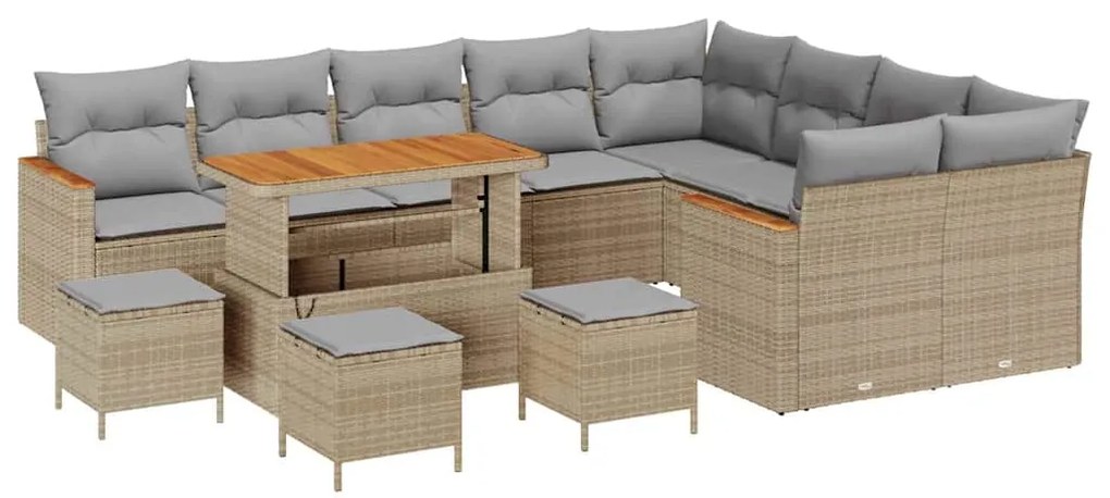 vidaXL Σετ Καναπέ Κήπου με μαξιλάρι 13 pcs Μπεζ Πολυ ράταν