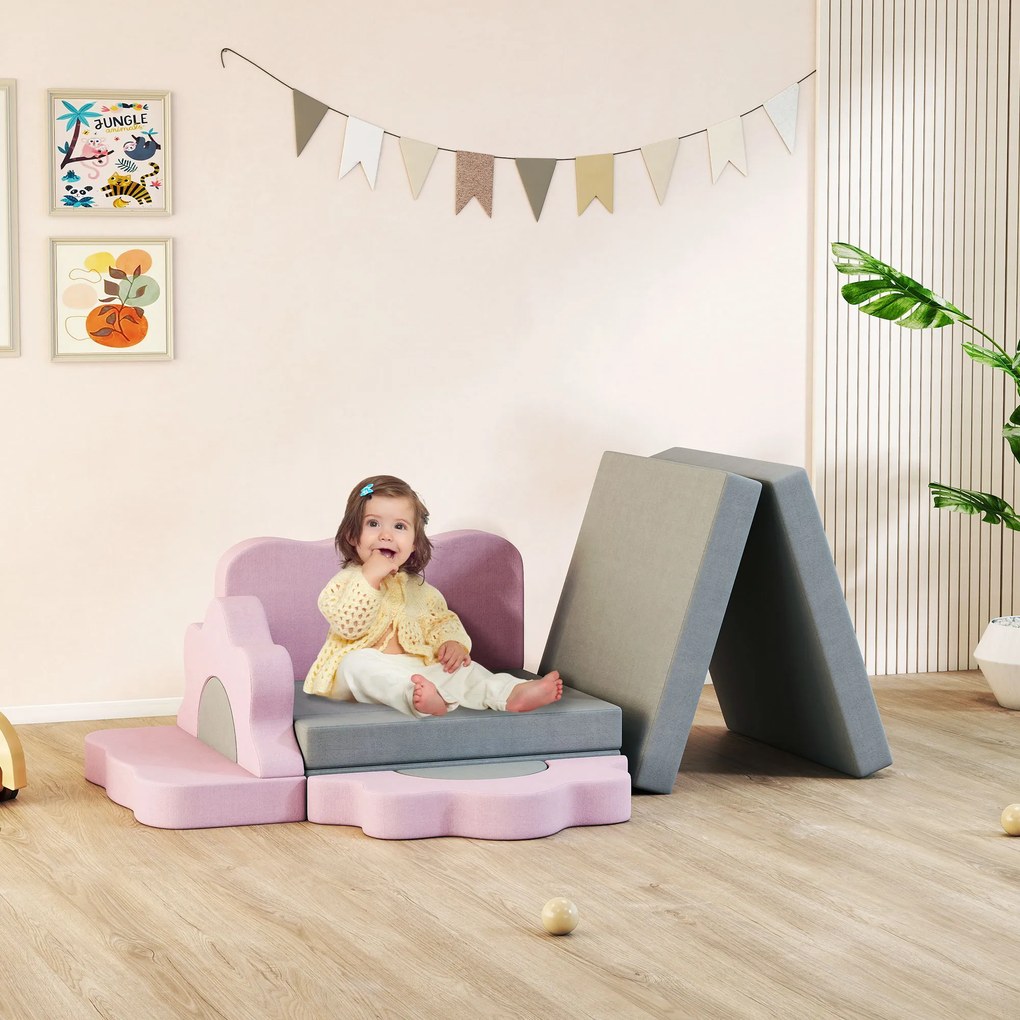 AIYAPLAY Σετ 12 τεμαχίων από αφρώδη μπλοκ για αναρρίχηση, κατασκευή, μπουσούλημα, χαλάκια παιχνιδιού εσωτερικού χώρου με κάλυμμα κοτλέ, Γκρι+Ροζ