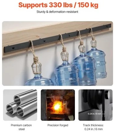 VEVOR 6.6FT Sliding Barn Door Hardware Kit for Single Sliding Barn Door Black