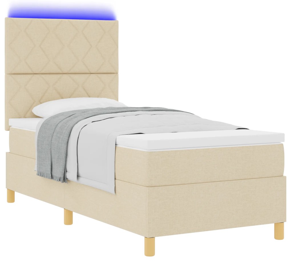 vidaXL Κρεβάτι με Στρώμα & LED Κρεμ 90x200 εκ. Υφασμάτινο