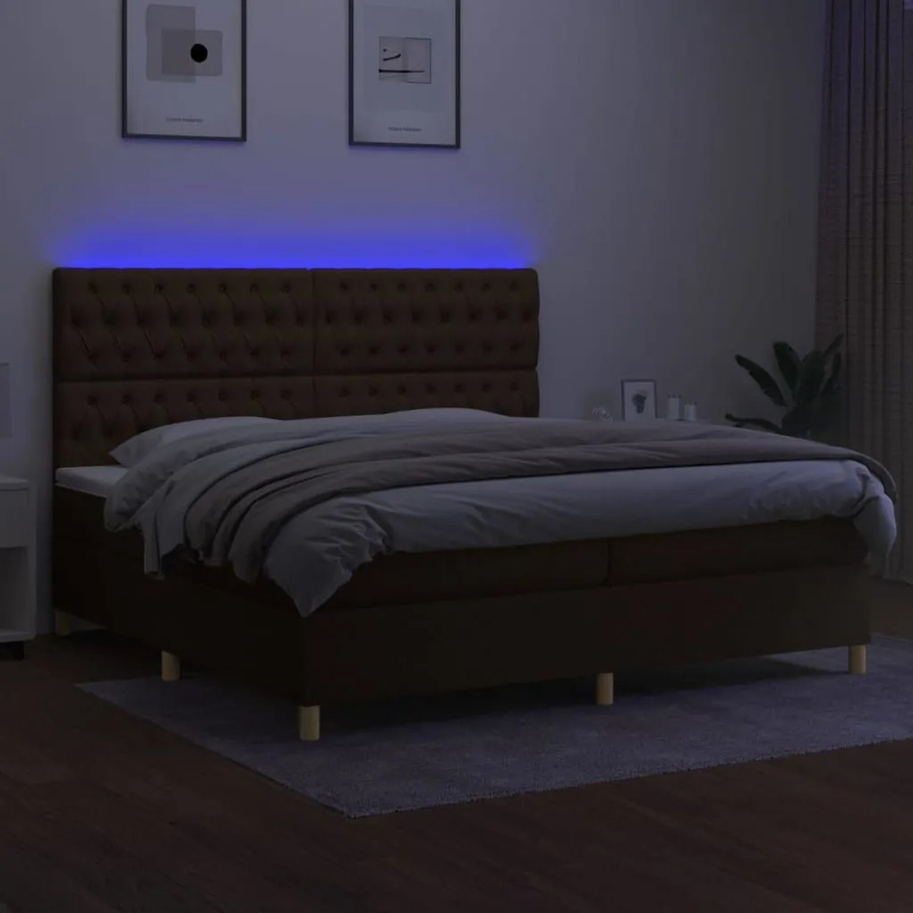 Κρεβάτι Boxspring με Στρώμα &amp; LED Σκ.Καφέ 200x200εκ. Υφασμάτινο - Καφέ