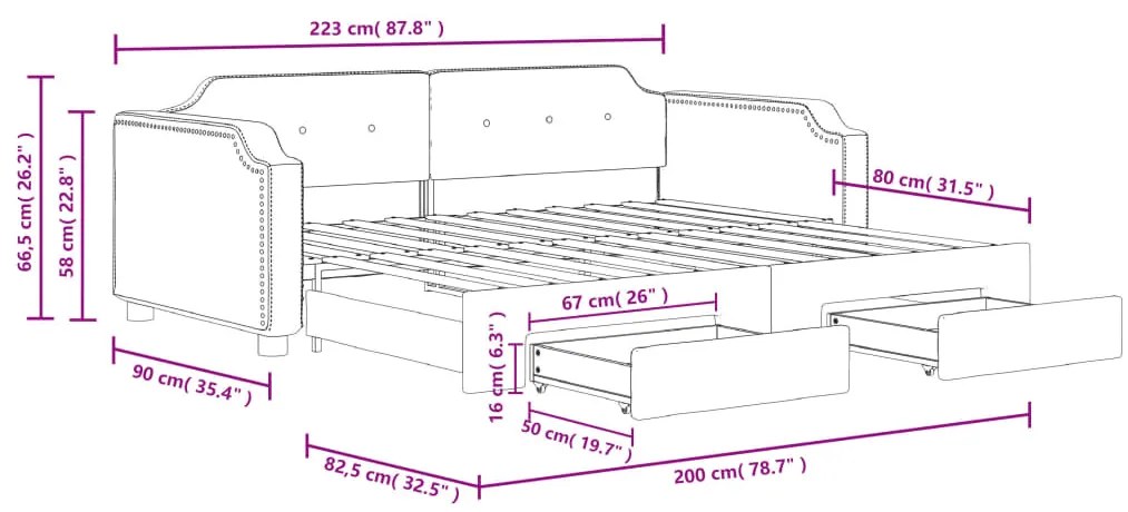 Καναπές Κρεβάτι Συρόμενος Taupe 80x200 εκ. Υφασμάτινος Συρτάρια - Μπεζ-Γκρι