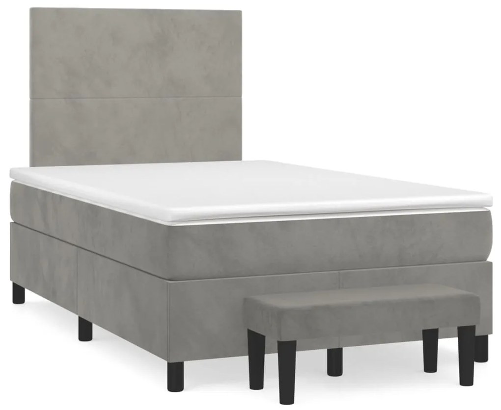 Κρεβάτι Boxspring με Στρώμα Ανοιχτό Γκρι 120x200 εκ. Βελούδινο - Γκρι