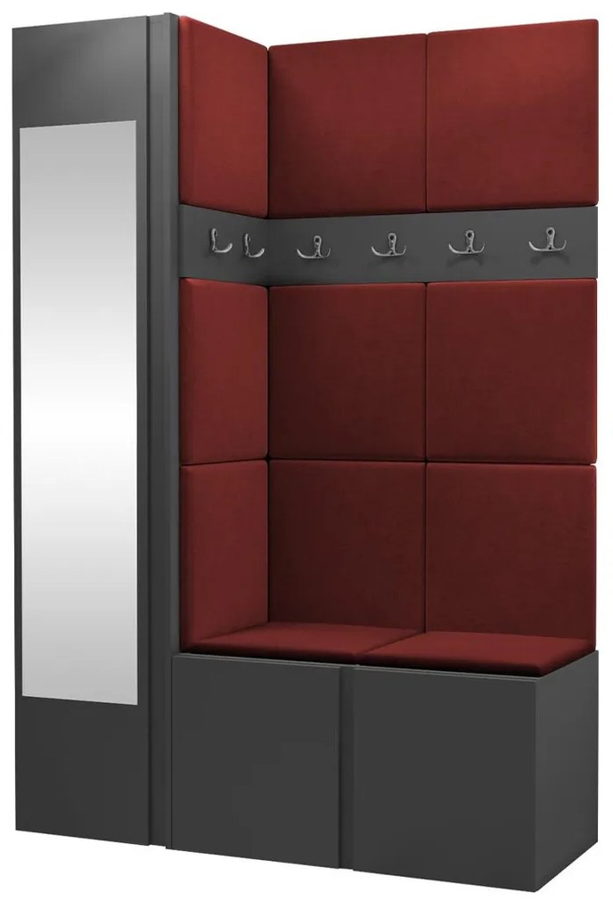 Σετ διαδρόμου Hartford 277, 186x124x46cm, 66 kg, Καθρέφτης, Γραφίτης, Κόκκινο, Ταπισερί, Πλαστικοποιημένη μοριοσανίδα, Τοίχου, Εντοιχισμένη