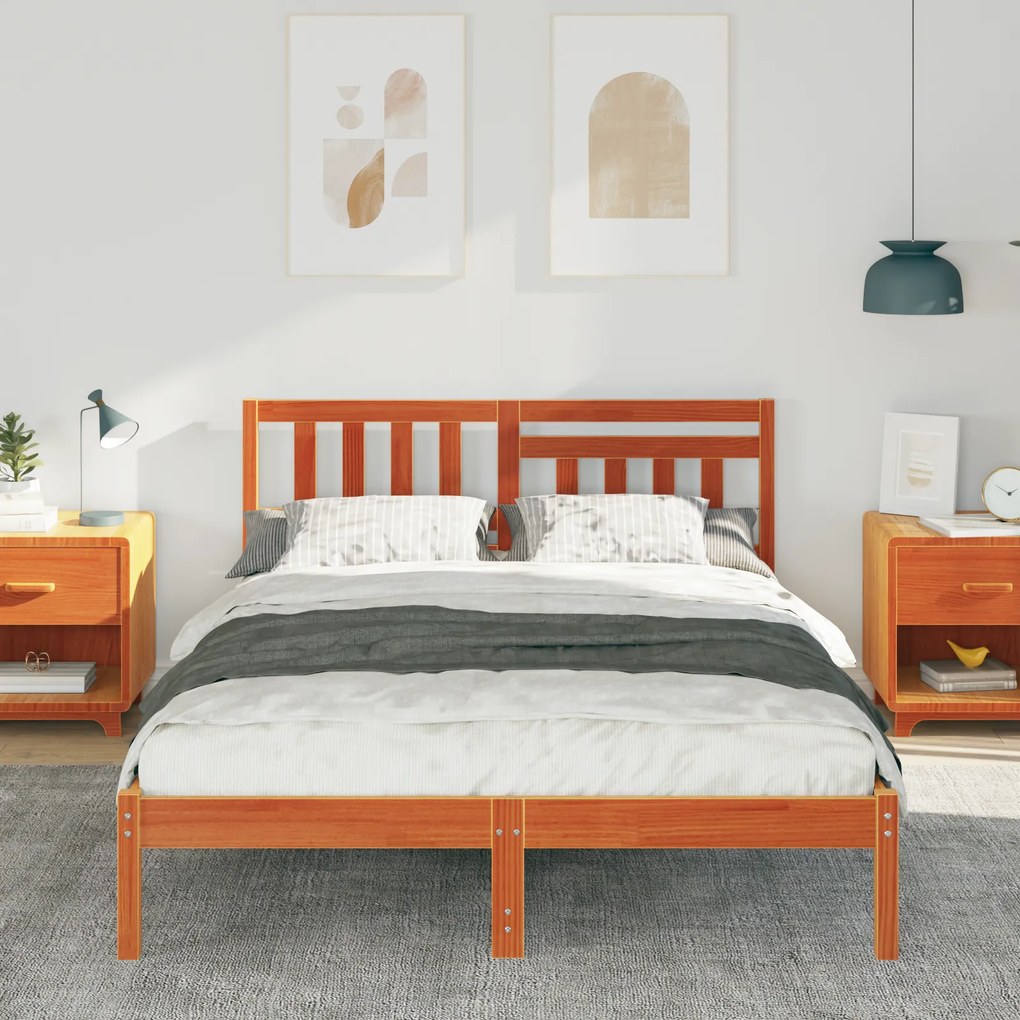 vidaXL Σκελετός Κρεβατιού Καφέ κεριού 140 x 190 cm Μασίφ ξύλο πεύκου