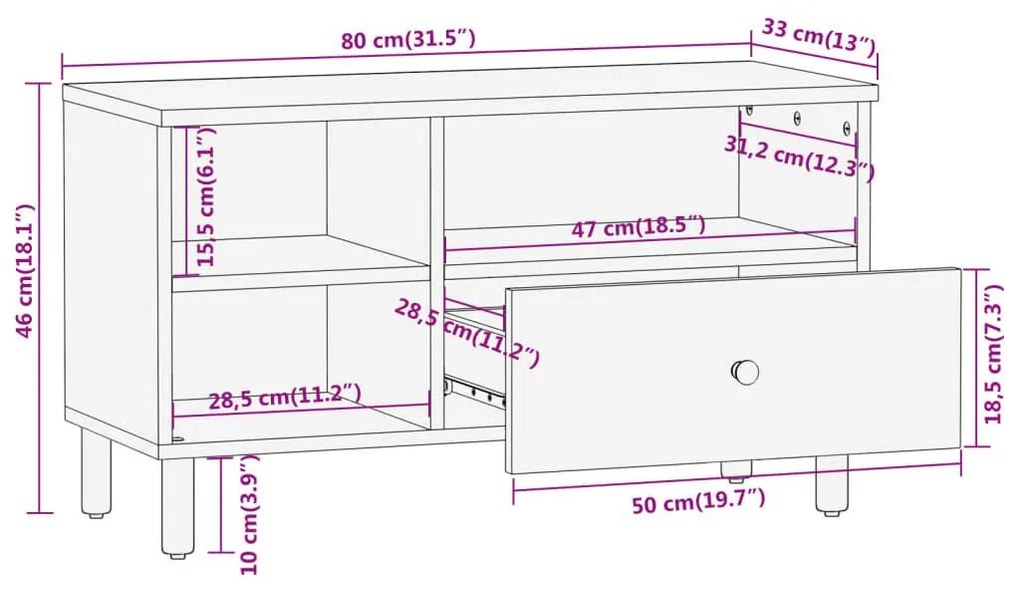 Έπιπλο Τηλεόρασης 80 x 33 x 46 εκ. από Μασίφ Ξύλο Ακακίας - Καφέ