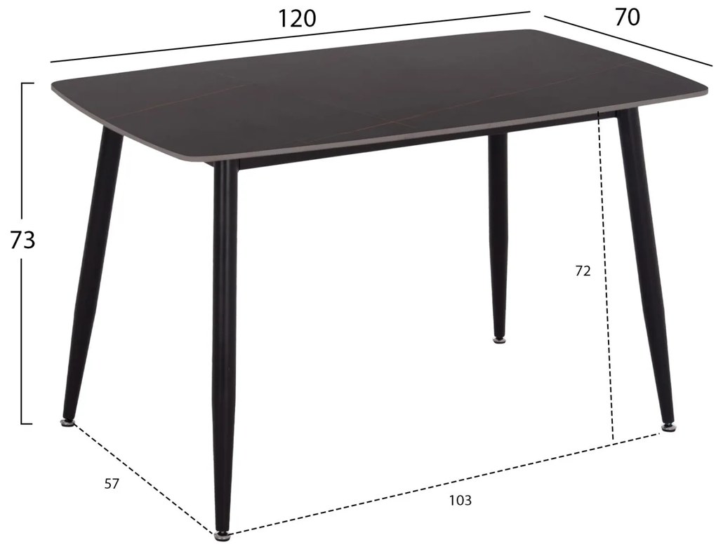 Σετ τραπεζαρίας RAVEN C21264.02 5τμχ με Κεραμικό TOP Μαύρο Μάρμαρο και Βελούδο Σάπιο Μήλο 120x70x73 εκ.