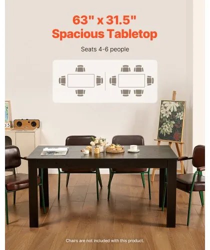 VEVOR 63in Rectangle Dining Table Wood Kitchen Table for 4-6 Person (Only Table)