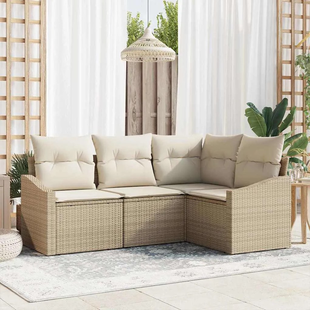 vidaXL Σετ Καναπέ Κήπου 4 pcs Μπεζ Πολυ ράταν