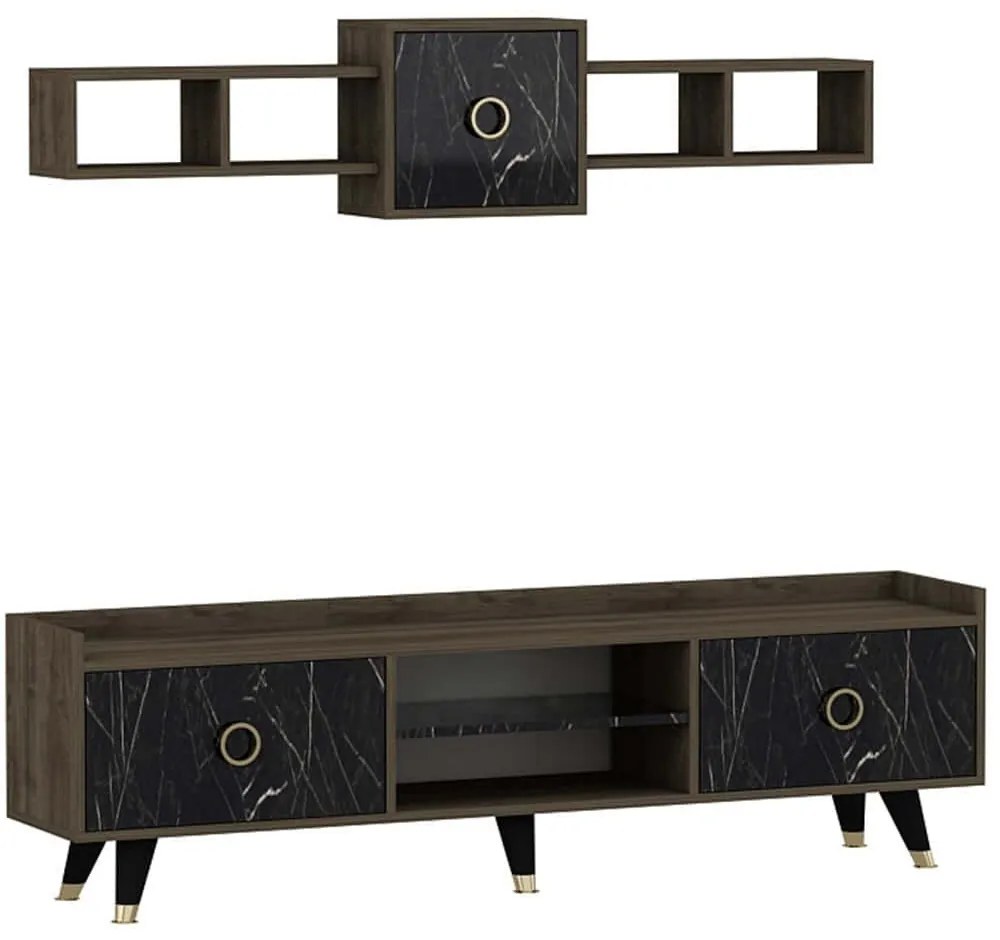 Σύνθεση Τηλεόρασης Rosa 382NRC1117 180x35x52cm Marble Effect Black