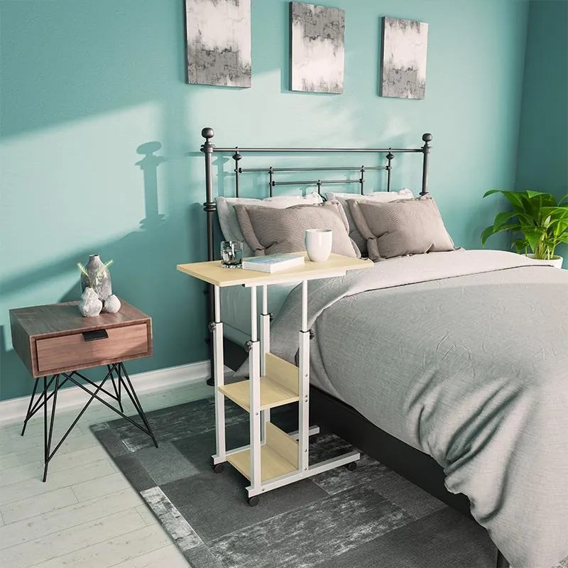 Βοηθητικό τραπέζι Babs τροχήλατο λευκό-φυσικό 60x40x86εκ 60x40x92 εκ.