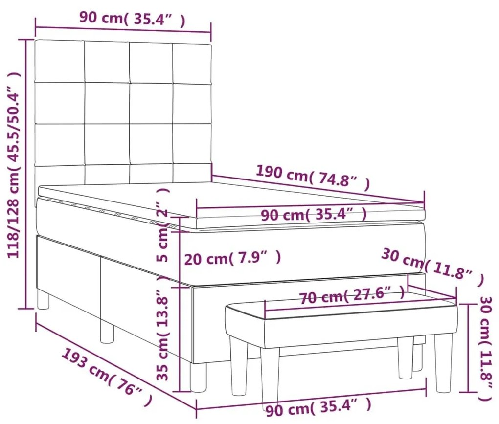 Κρεβάτι Boxspring με Στρώμα Taupe 90x190 εκ.Υφασμάτινο - Μπεζ-Γκρι