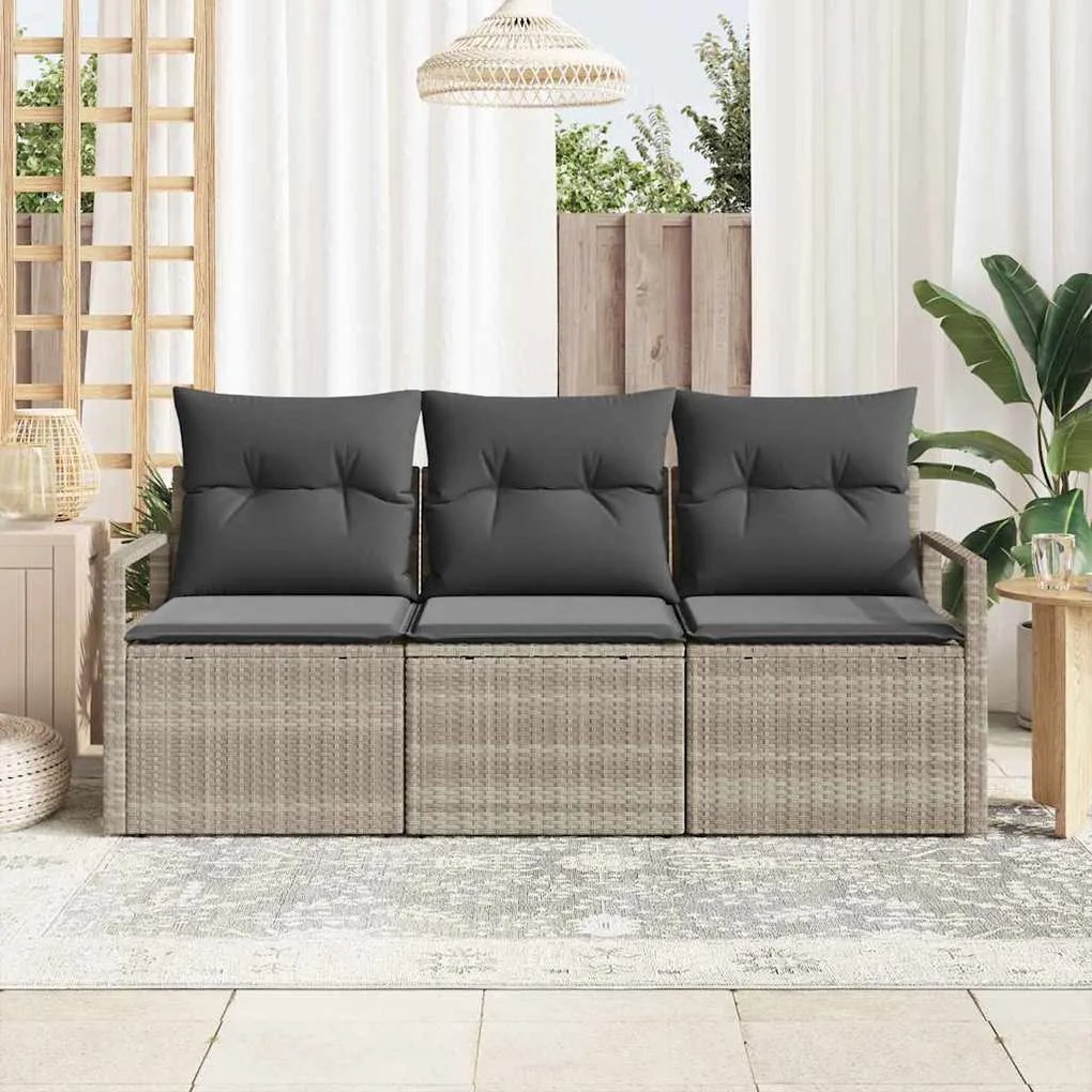 vidaXL Σετ Καναπέ Κήπου 3 pcs Ανοιχτό γκρι Πολυ ράταν