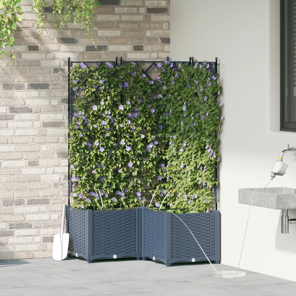 vidaXL Γλάστρες Κήπου 1 τεμ Καφασωτό Γκρι 80 x 80 x 142 cm Πλαστικό