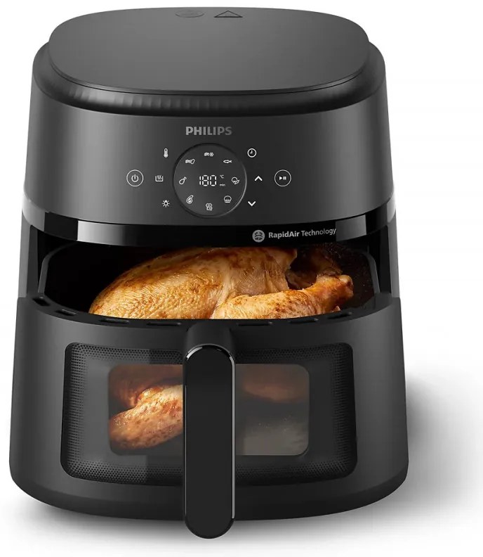 AirFryer Philips NA230/00, 1700W, 6.2L, 60-200C, 13 προγράμματα, χρονοδιακόπτης, γρήγορος αέρας, Μαύρο