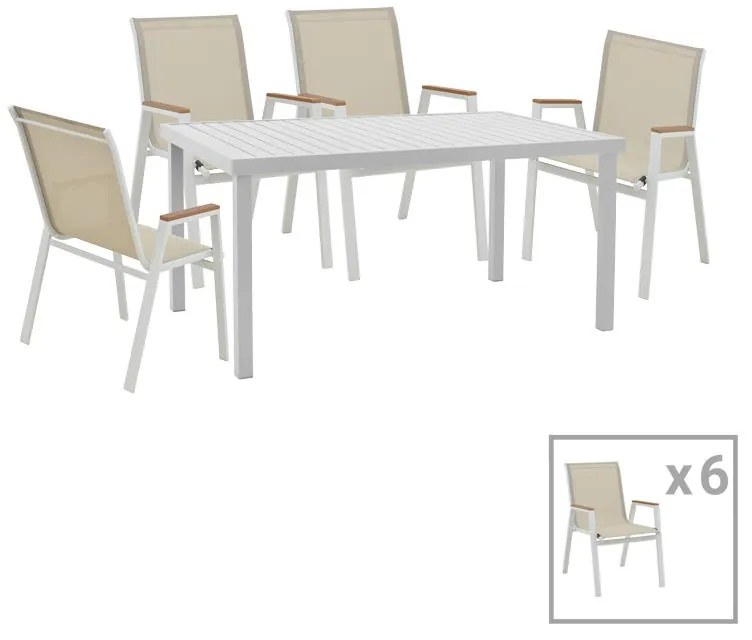 Τραπεζαρία Azelie-Kliton ΙΙ σετ 7τεμ γκρι ύφασμα-λευκό αλουμίνιο 77x55x94εκ 56x75x88 εκ.