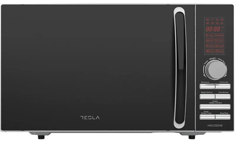 Φούρνος μικροκυμάτων Tesla MW2390MB, 23 λίτρα, 800 W, Γκριλ, Απόψυξη, Ψηφιακός έλεγχος, 5 επίπεδα ισχύος, Ασημί/Μαύρο