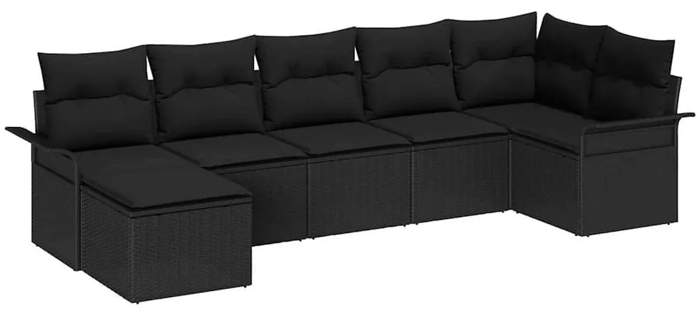 vidaXL Σετ Καναπέ Κήπου με μαξιλάρι 7 pcs Μαύρο Πολυ ράταν