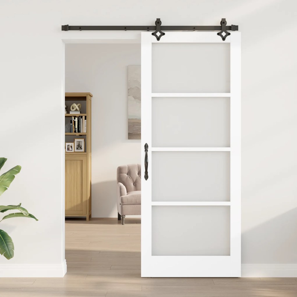 vidaXL Συρόμενη Πόρτα με Σετ Εξαρτημάτων Λευκό 86x211 cm Μασίφ Ξύλο Πεύκου