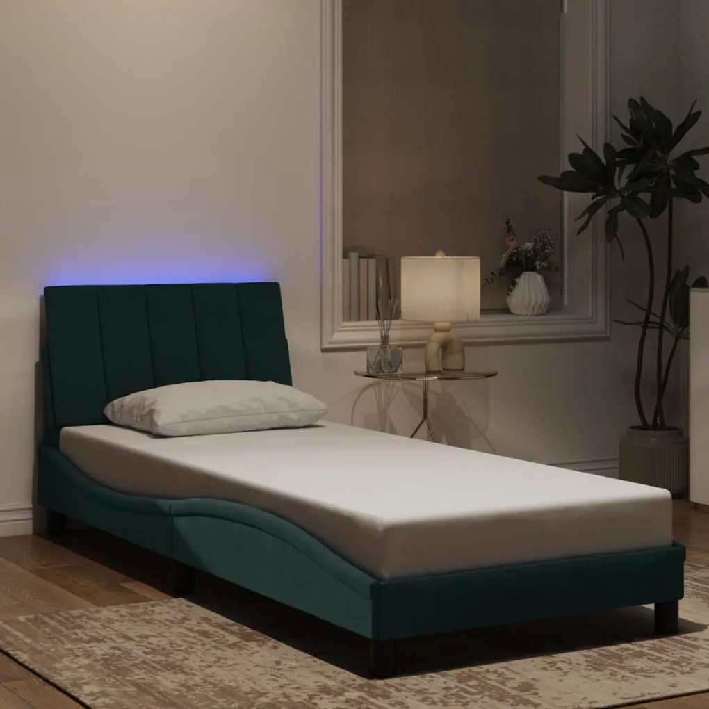 Πλαίσιο Κρεβατιού με LED Σκούρο Πράσινο 90x190 εκ. Βελούδινο