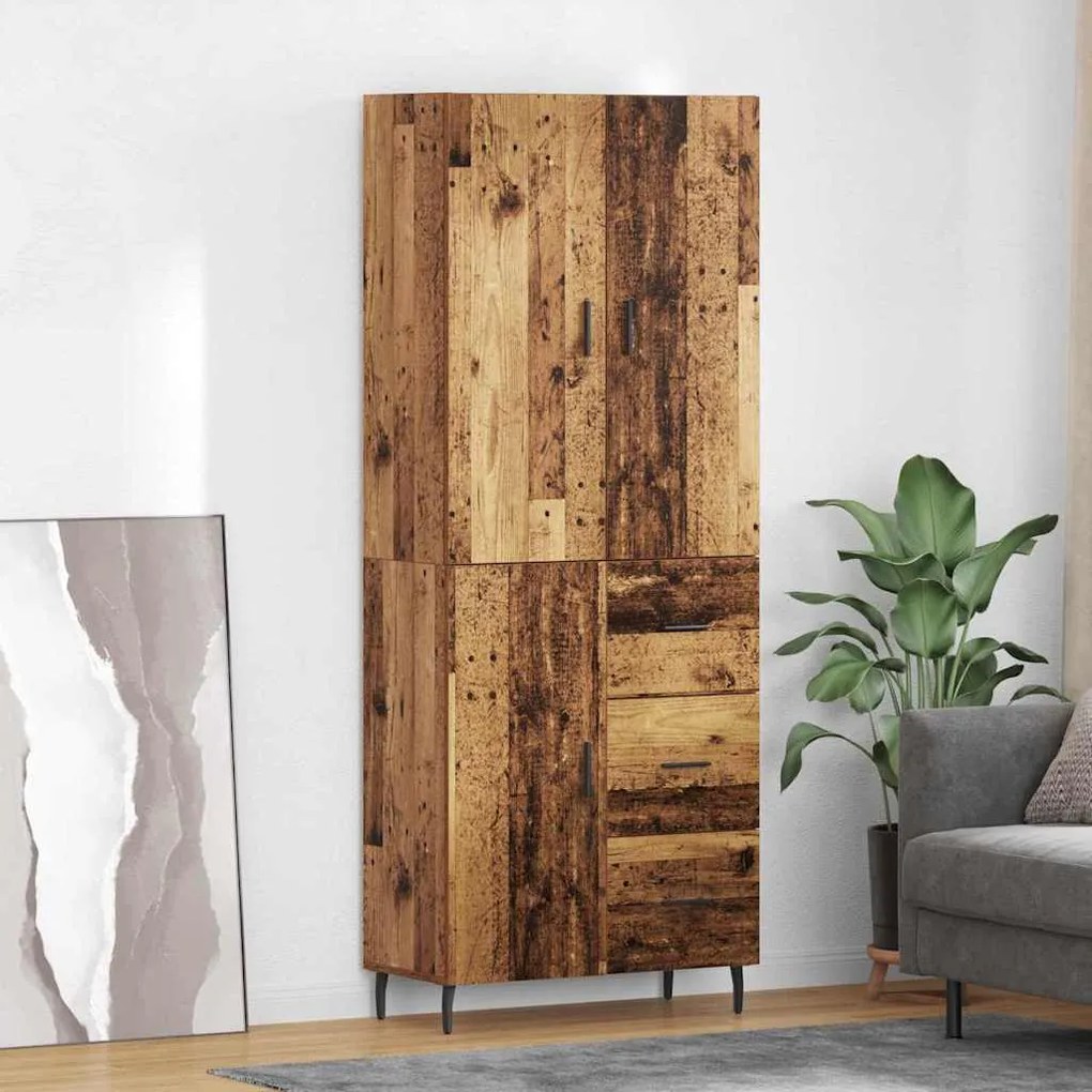 Highboard με συρτάρι 2 pcs Παλιό Ξύλο Σύνθετο Ξύλο και Γυαλί