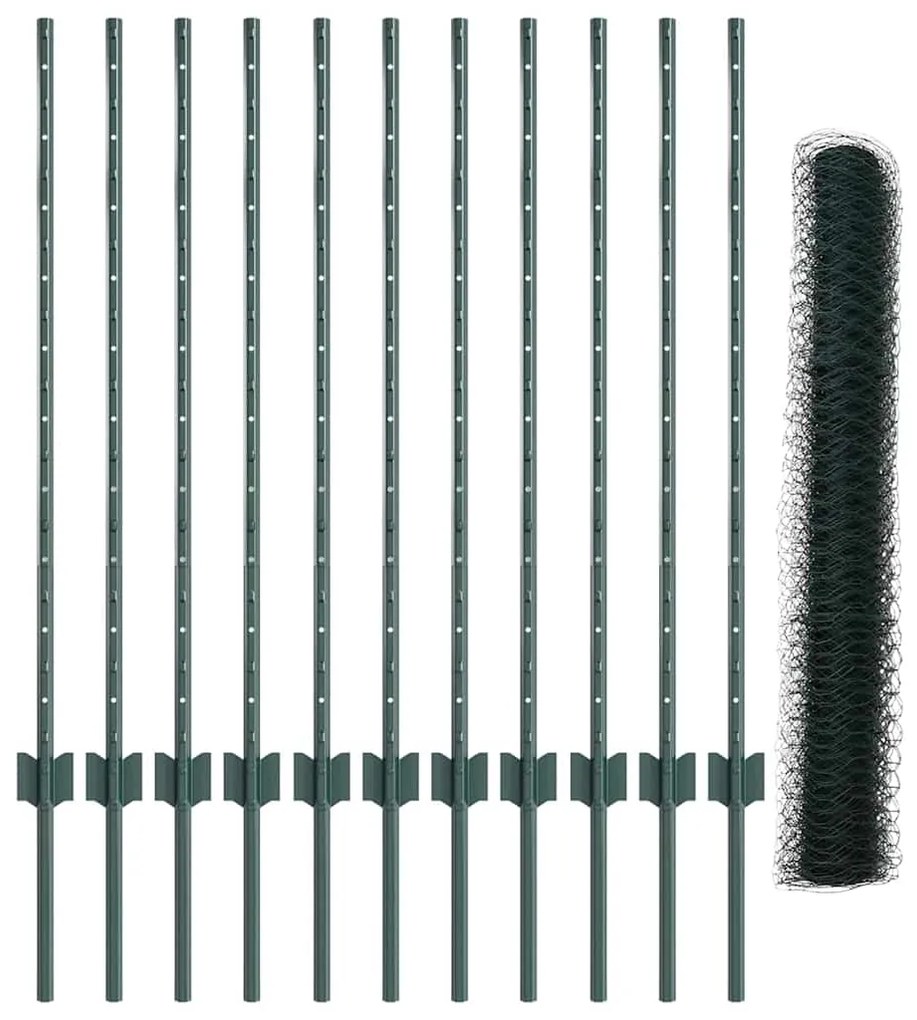 vidaXL Τείχος και Πόστ Πράσινο 1 x 25 m Ατσάλι