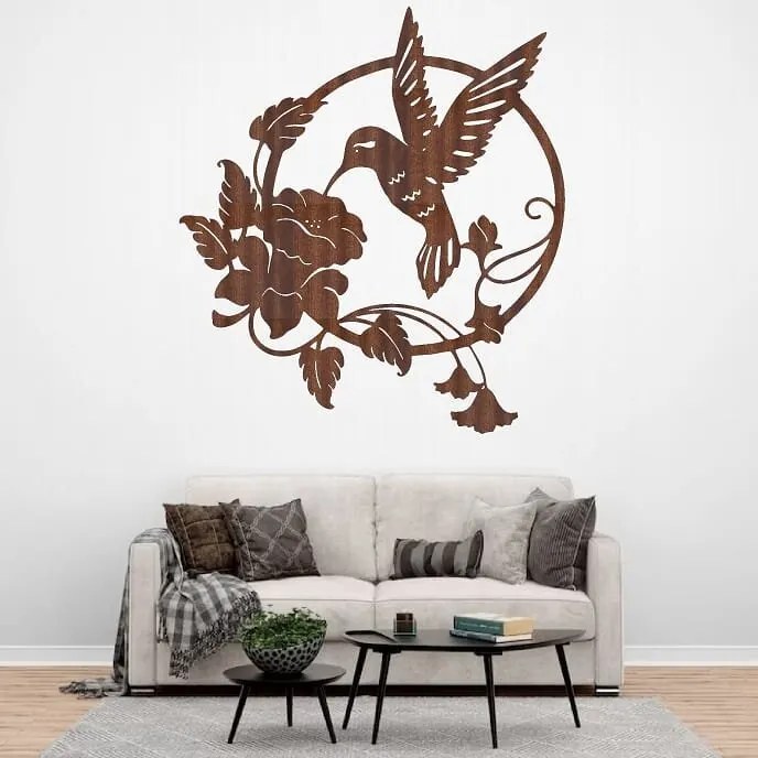 Intra απο ξύλο plywood 3mm-4mm πάχος – ξύλο τέχνης τοίχου με λουλούδια Hummingbird 40x40 cm INTRAVECTRY-MY560825