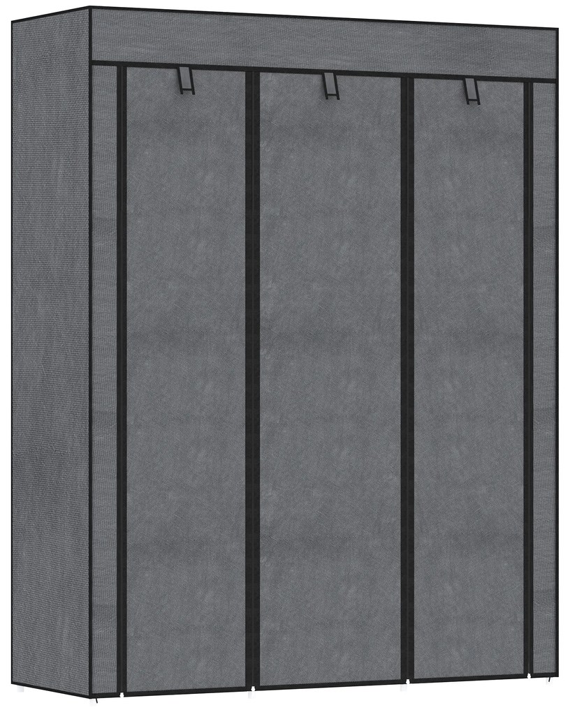 Ντουλάπα από ύφασμα HOMCOM, λύση αποθήκευσης, 8 ράφια, 2 ράβδοι ρούχων, σκούρο γκρι