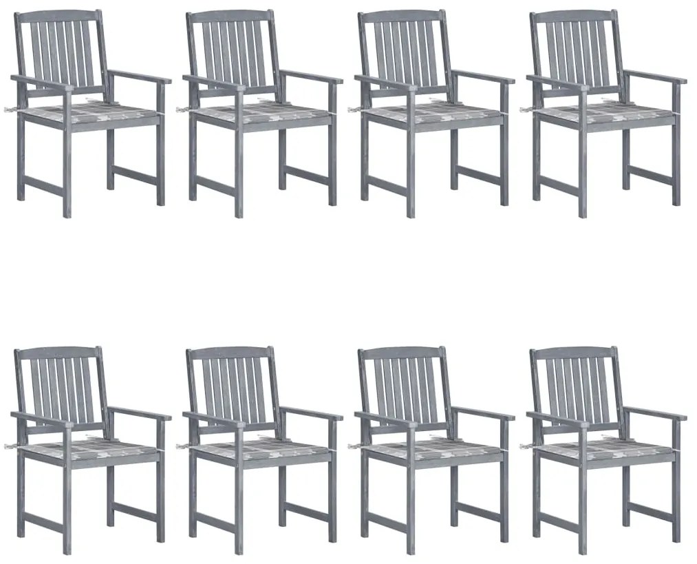 Καρέκλες Κήπου 8 τεμ. Γκρι από Μασίφ Ξύλο Ακακίας με Μαξιλάρια