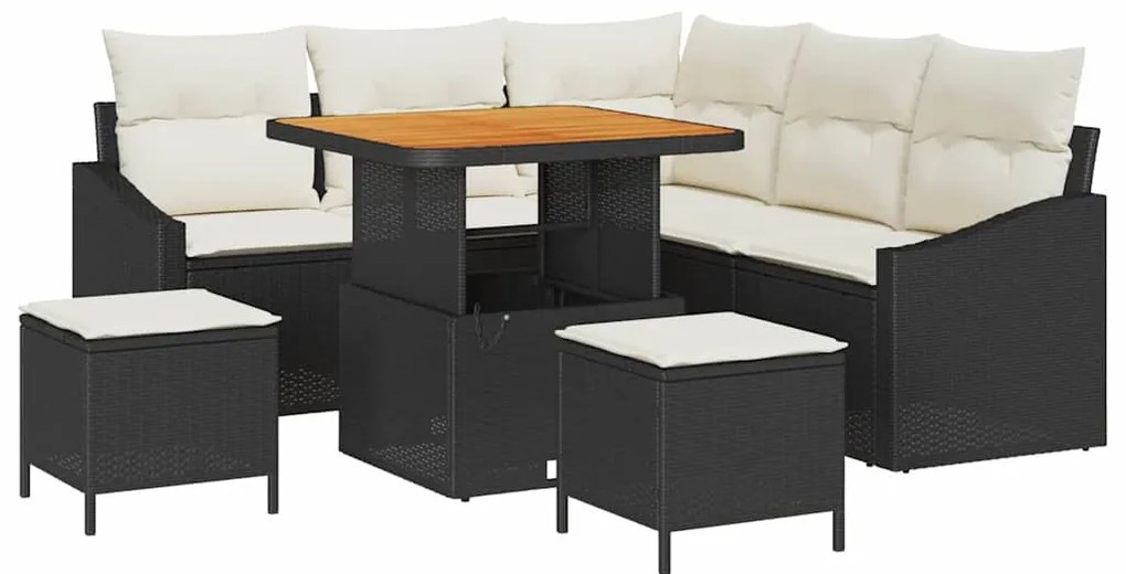 vidaXL Σετ Καναπέ Κήπου με μαξιλάρι 8 pcs Μαύρο, Κρέμα 80 x 80 x 71 cm