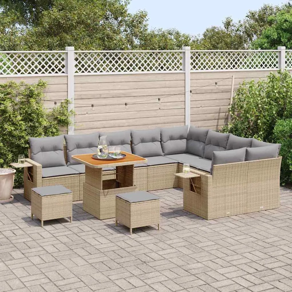 vidaXL Σετ Καναπέ Κήπου 12 pcs Μπεζ συνθετικό ρατάν