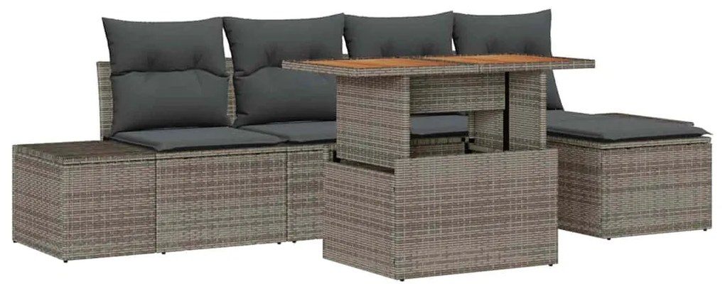 vidaXL Σέτ φαγητού για κήπο με μαξιλάρι 6 pcs Γκρι, Καφέ