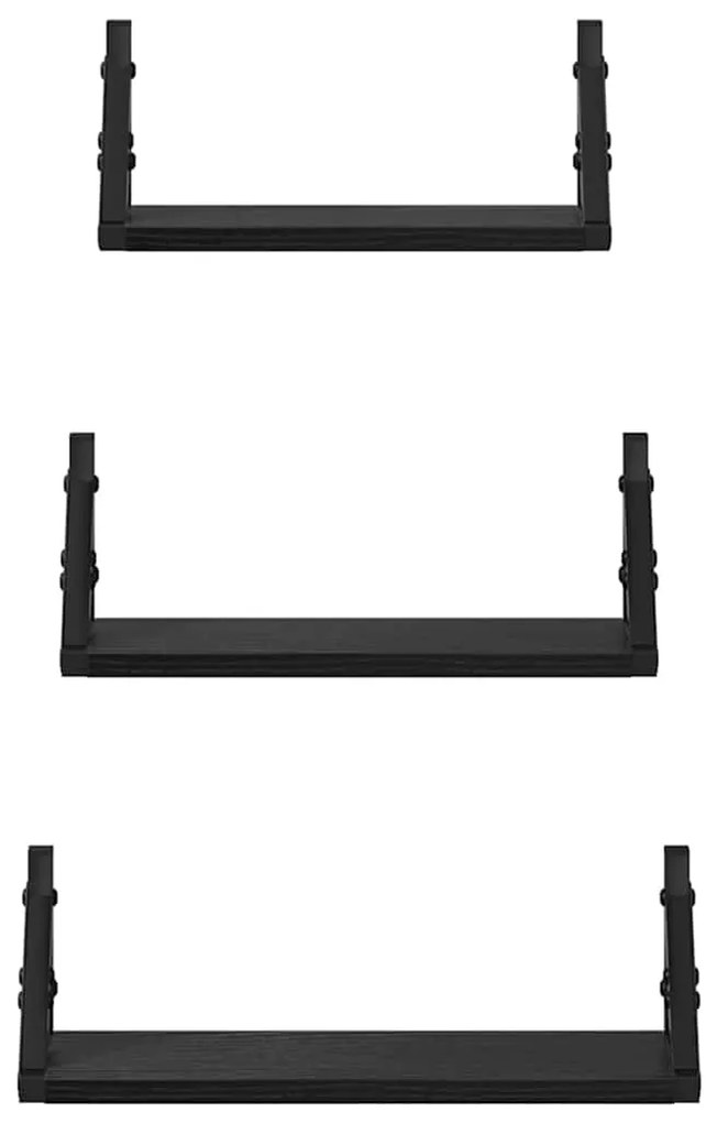 vidaXL Σετ ραφιών τοίχου με ράφι 3 pcs Μαύρη δρυς 37 x 12 x 13 εκ.