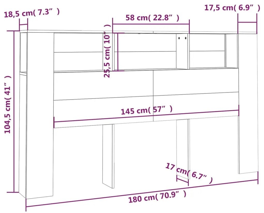 vidaXL Κεφαλάρι Με Αποθηκευτικό Χώρο Μαύρο 180 x 18,5 x 104,5 εκ.