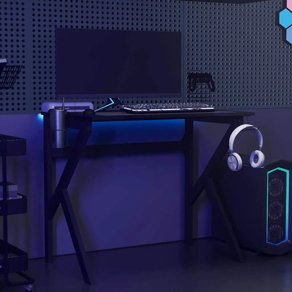 vidaXL Γραφείο Gaming Μαύρο 90 x 60 x 75 εκ. με Πόδια σε Σχήμα Κ