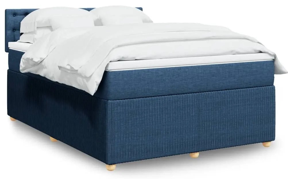 Κρεβάτι Boxspring με Στρώμα Μπλε 160x200 εκ. Υφασμάτινο - Μπλε