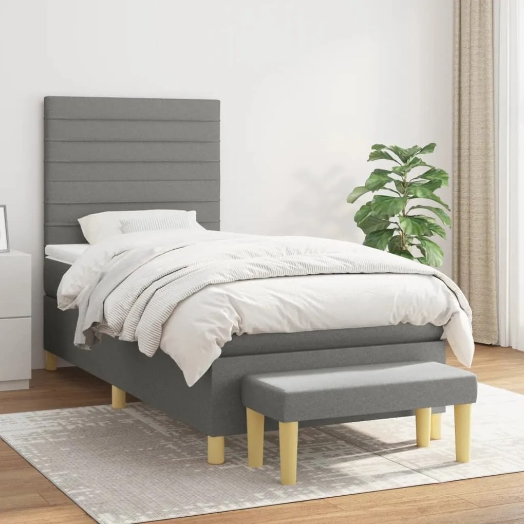 ΚΡΕΒΑΤΙ BOXSPRING ΜΕ ΣΤΡΩΜΑ ΣΚΟΥΡΟ ΓΚΡΙ 100X200 ΕΚ. ΥΦΑΣΜΑΤΙΝΟ 3137214