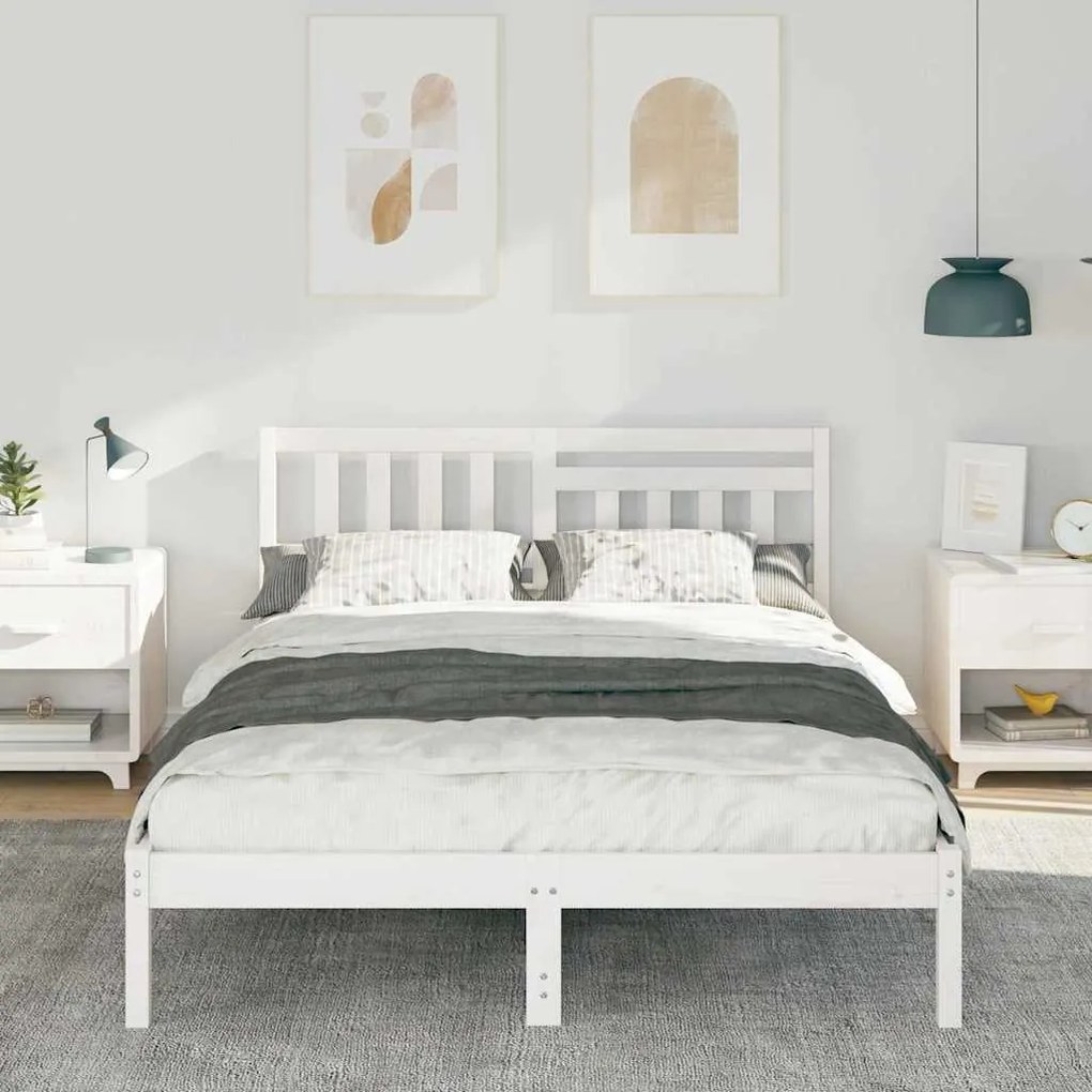 vidaXL Σκελετός Κρεβατιού Λευκό 135 x 190 cm Μασίφ ξύλο πεύκου