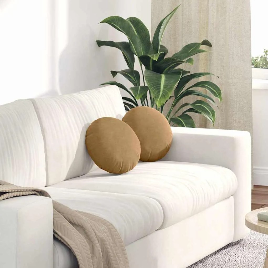 vidaXL Μαξιλάρια καθισμάτων 2 pcs Καφέ Ø 40 x 13 εκ. Βελούδο