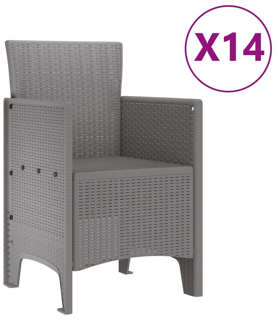 vidaXL Σέτ φαγητού για κήπο 15 pcs Ανοιχτό γκρι Rattan Polt