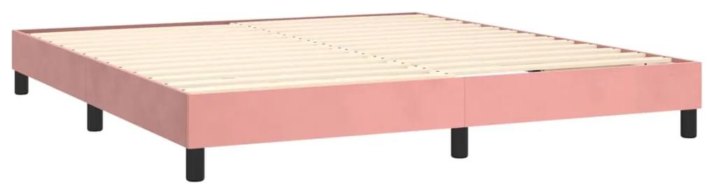 vidaXL Κρεβάτι Boxspring με Στρώμα & LED Ροζ 160x200 εκ. Βελούδινο