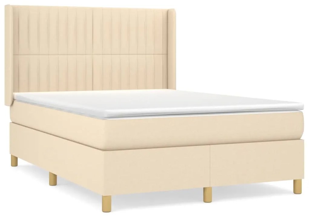 vidaXL Κρεβάτι Boxspring με Στρώμα Κρεμ 140x190 εκ. Υφασμάτινο