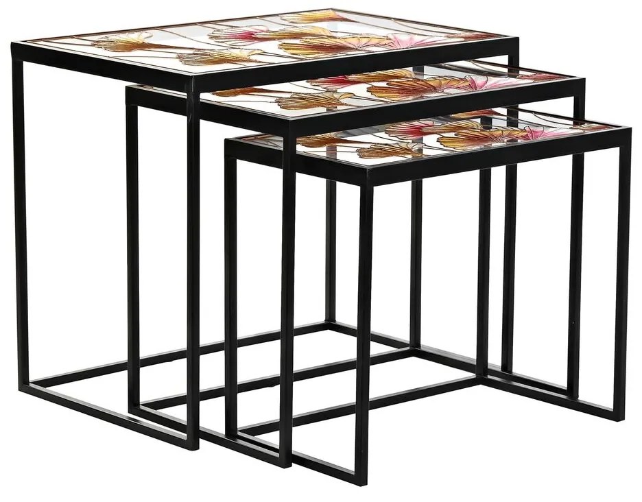 Σετ με 3 τραπέζια DKD Home Decor Κίτρινο Μαύρο Ροζ Χρυσό 60 x 40 x 50 cm